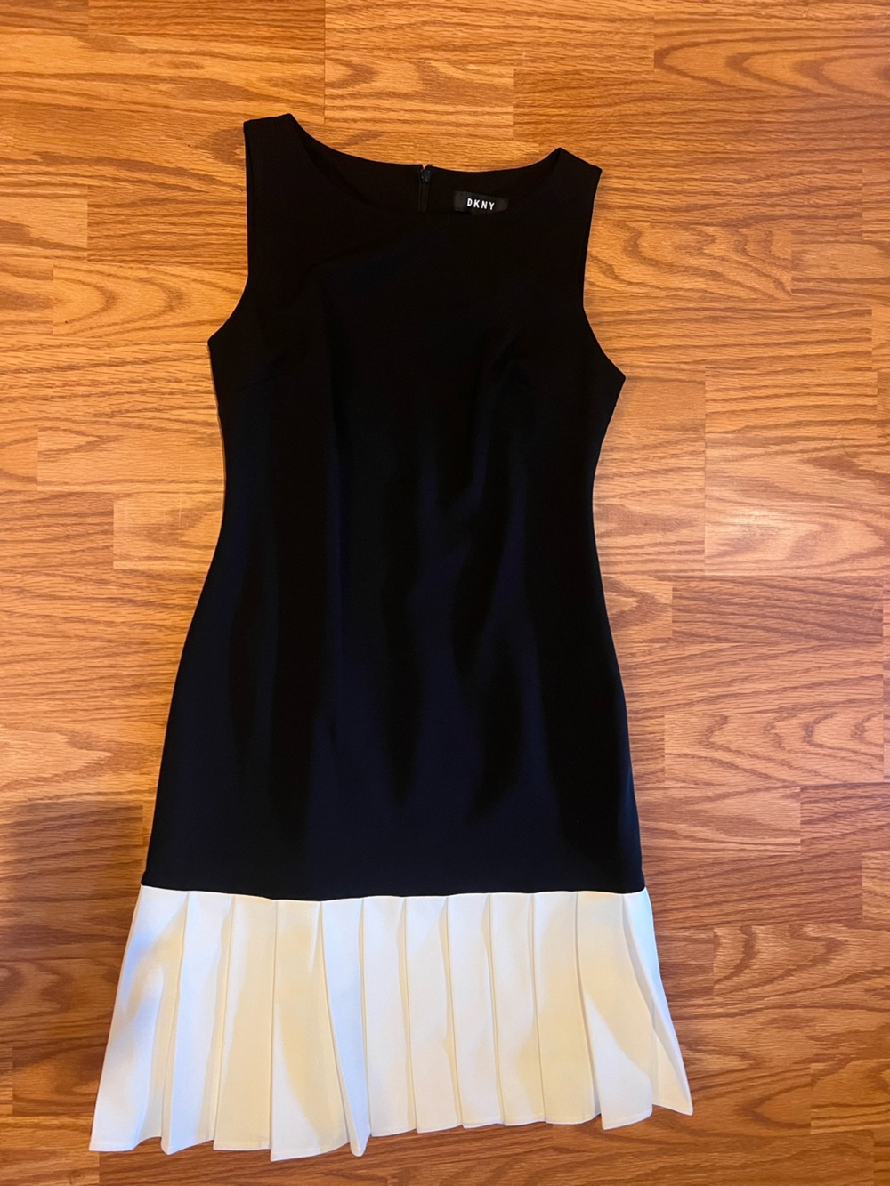 DKNY Black Dress with White Pleated Hem